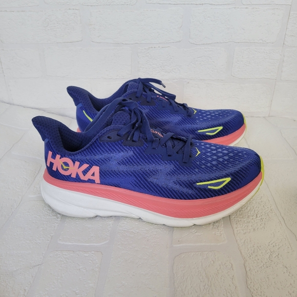 Hoka One Clifton 9 Evening Sky Coral Sneakers - Picture 2 of 12